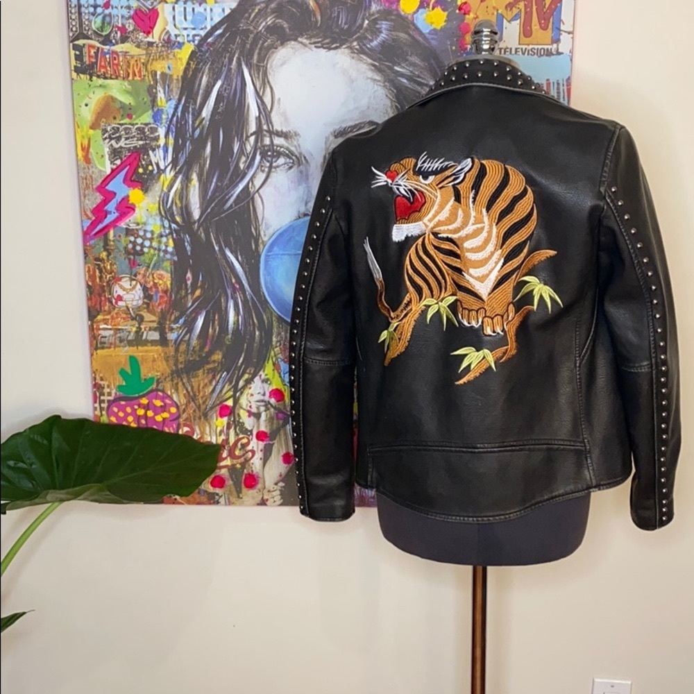 Men’s studded embroidered biker jacket